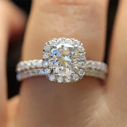 Vista 4 de Bokeley Jewelly Anillos de regalo, anillo de mujer, único anillo floral piedra lunar tesoro azul zafiro diamante anillo de boda