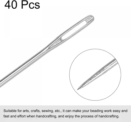Vista 3 de uxcell Agujas de coser rectas largas bordadas agujas de rebordear acero inoxidable 3.94 pulgadas 40pcs