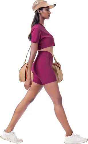 Vista 4 de Meides Pantalones cortos de yoga cruzados sin costura frontal, cintura alta, acanalados, para entrenamiento, gimnasio, ciclismo, correr, para mujer