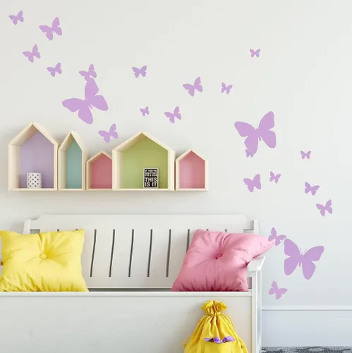 Vista 20 de Calcomanías de pared de mariposa negra, decoración de dormitorio de niñas, decoración de dormitorio para niños, guardería de bebé, adolescentes Negro