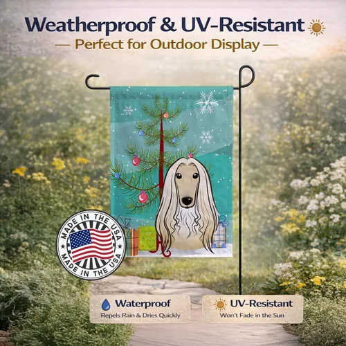 Vista 6 de Caroline's Treasures BB1616GF Bandera decorativa para jardín con árbol de Navidad y sabueso afgano para jardín, bandera decorativa para patio