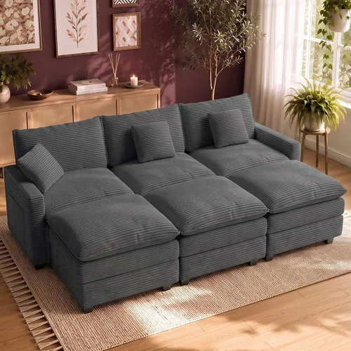 Vista 49 de Cloud Couch Sectional, L Shaped Modular Sofa with Movable Ottoman Negro