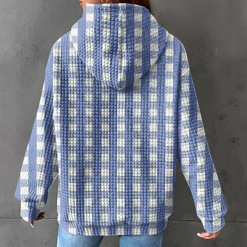 Vista 6 de Ceboyel Sudaderas con capucha de punto gofre para mujer, sudaderas con cordón de ajuste, suéteres casuales de moda, cómodos trajes de otoño