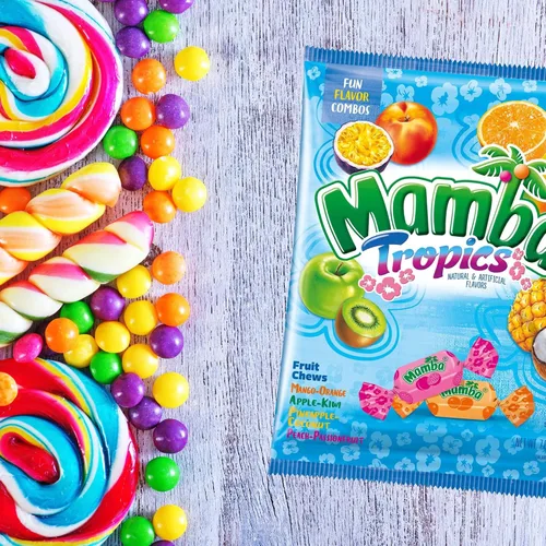 Vista 5 de Sweetzo Mamba Candy Tropics - Juego de regalo de frutas masticables con sabores surtidos, dulces masticables envueltos individualmente, bolsas