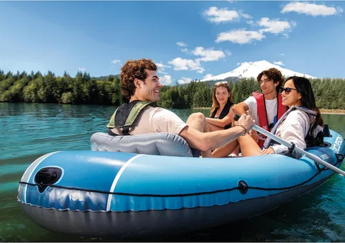 Vista 7 de INTEX Excursión 4-persona inflable barco de pesca río balsa conjunto con Azul