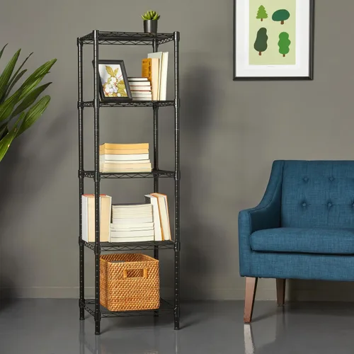 Vista 2 de [Usado] Amazon Basics Estantería de almacenamiento ajustable con 5 estantes para garaje, acero resistente al óxido, 150 libras por estante, 16 Negro