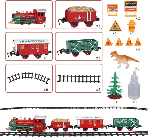 Vista 3 de Juego de tren eléctrico para niños y niñas, juego de tren de Navidad con humo real, sonidos y luces, tren de juguete clásico con motor de locomotora