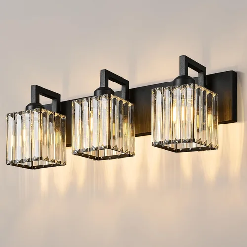 Vista 49 de Moderna lámpara de cristal para pared/tocador de baño, de 5 luces, color cromo Cromo torcido
