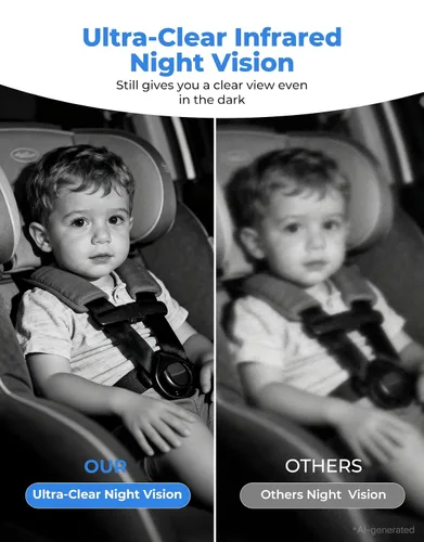 Vista 4 de LUCKVIEW BM2A - Cámara de coche para bebé, zoom 3X para ver al bebé claramente, pantalla 1080P de 5.2 pulgadas y visión nocturna IR automática