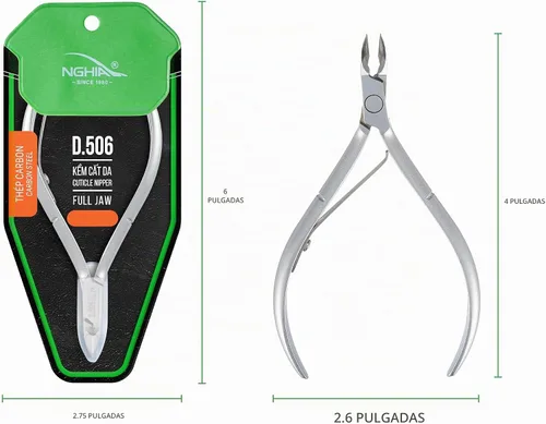 Vista 2 de Pinza de cutícula de acero duro de alta calidad, D-506, pinza de precisión para uñas con mandíbula completa chapada en gris y resorte único