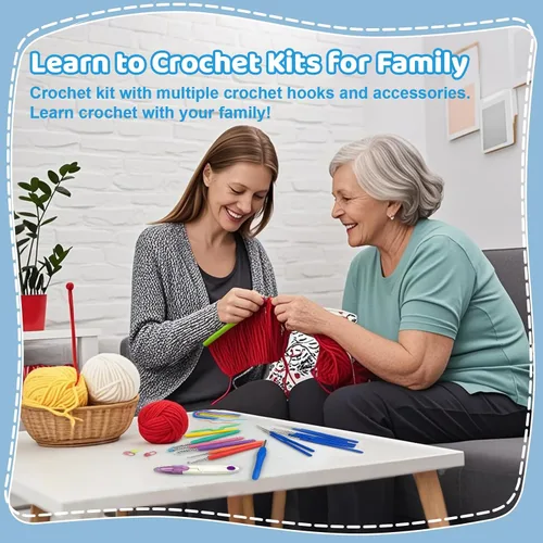Vista 5 de Kit de Ganchillo HYHJMISTY para Principiantes Adultos, Kit de Tejido de 167 Piezas con Ganchos Ergonómicos, Kits de Ganchillo Portátiles Incluyen