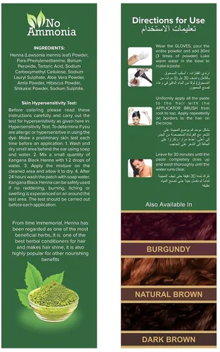 Vista 9 de Kangana Henna negra en polvo con amla y aloe vera, cobertura gris, 6 bolsas
