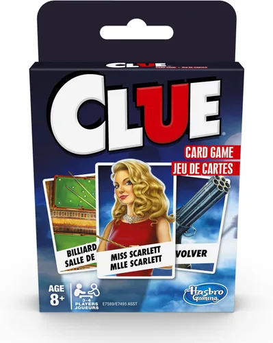 Vista 2 de Hasbro Gaming Juego de Cartas Clue, Juego de Estrategia para 3-4 Jugadores, Divertidas Actividades de Verano, Esenciales para Viajes de Vacaciones