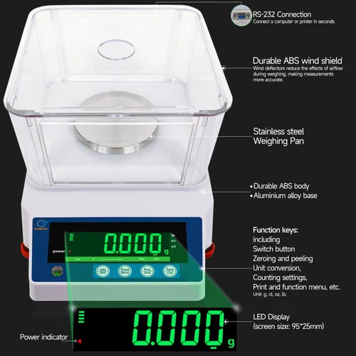Vista 3 de 3.53 oz X 0.00 oz Escala digital precisa de gramos de laboratorio Balanza electrónica analítica de laboratorio Escala de miligramo de laboratorio