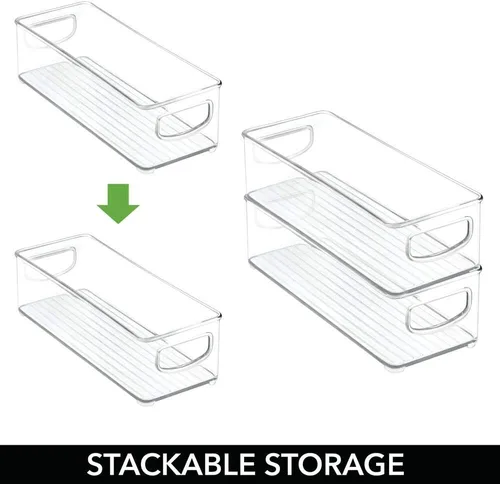 Vista 3 de mDesign Contenedores pequeños de plástico para almacenamiento de baño con asas para organización en armario, armario, tocador o estante de armario