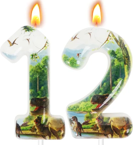 Vista 18 de Velas de cumpleaños de dinosaurios, suministros de decoración de fiesta de dinosaurios, velas de número de cumpleaños para decoración de pastel