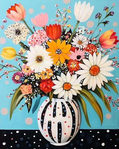 Vista 21 de Tucocoo Pintura por números con flores de lirio azul en una jarra de vidrio DIY en lienzo con pinceles, pinturas acrílicas, pintura de grafiti por