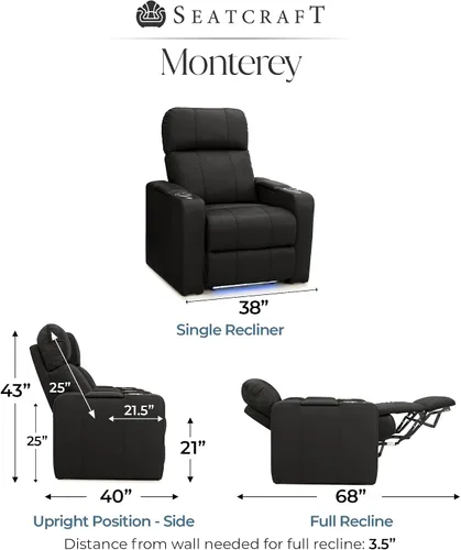 Vista 2 de Seatcraft Monterey - Asiento de cine en casa, reclinable, color negro
