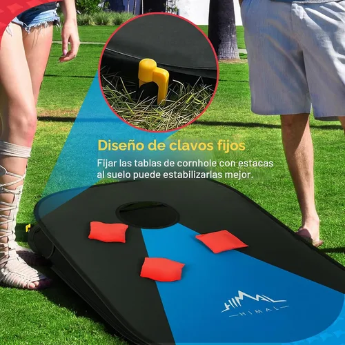 Vista 5 de Himal Tableros plegables portátiles para juego de Corn Hole (de 3 x 2 pies), con 8 sacos para jugar, Azul 8 Toss Bags, Carrying Case, Outdoor Lawn