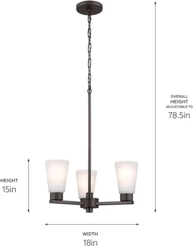 Vista 6 de Kichler Stamos - Candelabro de 3 luces, lámpara de techo moderna para sala de estar, comedor, dormitorio o vestíbulo, en bronce envejecido®