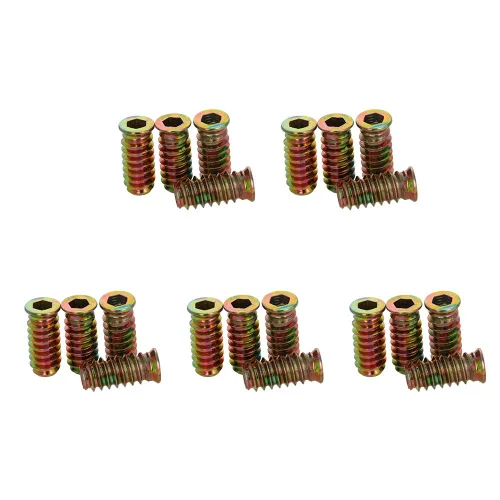 Vista 29 de MroMax 20 piezas de insertos de tuerca para muebles M6x10mm, acero al carbono, zincado, hexagonal interno, tornillo con brida, insertos de madera