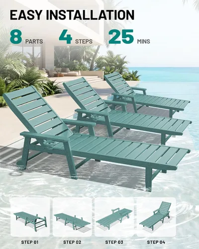 Vista 7 de PLUUV Tumbona de piscina al aire libre con soporte para tazas, azul Aruba Azul (Aruba Blue)