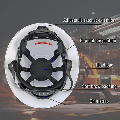 Vista 5 de Zeluga Casco duro de ala completa HDPE, casco de seguridad de construcción con orificios ventilados, suspensión de trinquete ajustable de 6 puntos