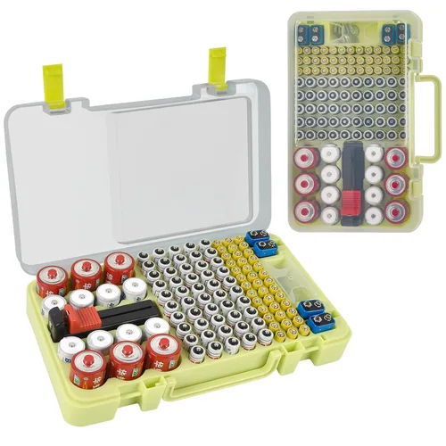 Vista 13 de Estuche Organizador y de Almacenamiento de Baterías con Probador. Caja Contenedor Portabaterias para más de 120 pilas AA AAA 9V C D, Litio CR2025