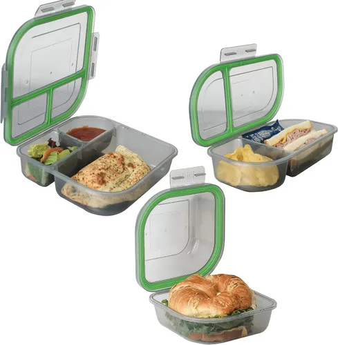Vista 16 de MyGo Container - Contenedor pequeño de 3 compartimentos para llevar, 8" x 8" x 2-1/2", reutilizable, apto para microondas, certificado NSF