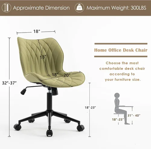Vista 2 de YOUNUOKE - Silla de escritorio sin brazos con ruedas, sillas de oficina en casa, color verde aguacate PU Leather Comfy Task Chair with Wheels
