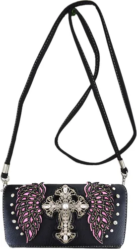 Vista 5 de Estilo occidental Rhinestone Cruz tachonado láser corte alas herramientas cuero bolso mujeres bolsos país hombro cartera conjunto