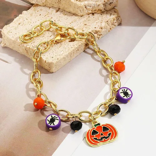 Vista 4 de Pulsera gótica espeluznante con dije de calabaza, araña, bruja y fantasma, regalo de joyería de disfraz de Halloween para mujeres y niñas, pulsera