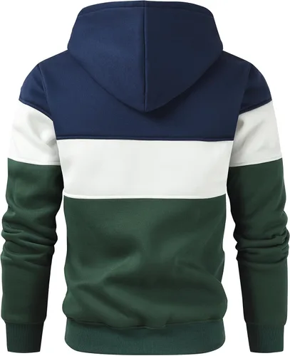 Vista 3 de Sudadera con capucha para hombre, diseño de bloques de color, casual, de vellón, manga larga, con capucha