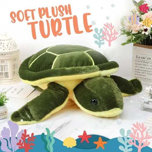 Vista 2 de Civaner Animales de peluche grandes de tortuga marina verde, juguetes de felpa suave y gigante, almohada corporal de tortuga oceánica, muñeca
