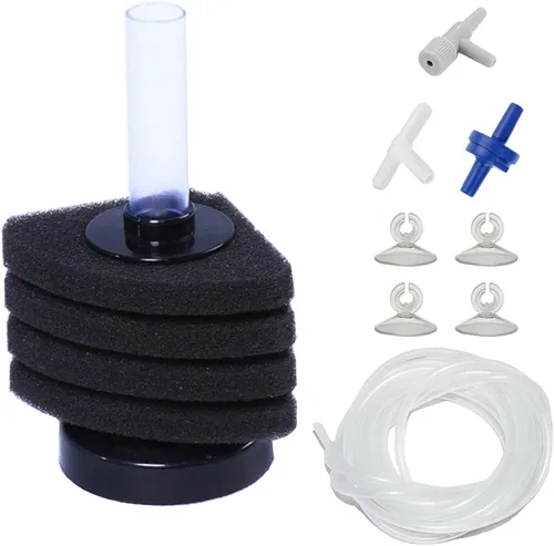 Vista 12 de AQUANEAT Filtro de Esponja para Acuario Alimentado por Aire, Filtro de Burbujas Biológicas para Tanque de Peces con Tubo de Línea Aérea, Válvulas