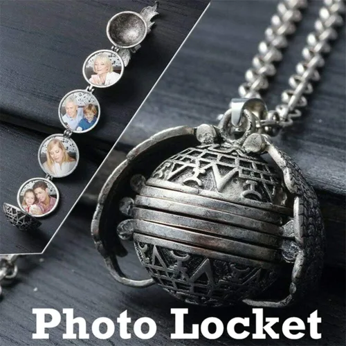 Vista 3 de Medallón, Unisex, Alas Huecas Ampliando 4 Foto Medallón Bola Colgante Collar Memorial Regalo - Plata