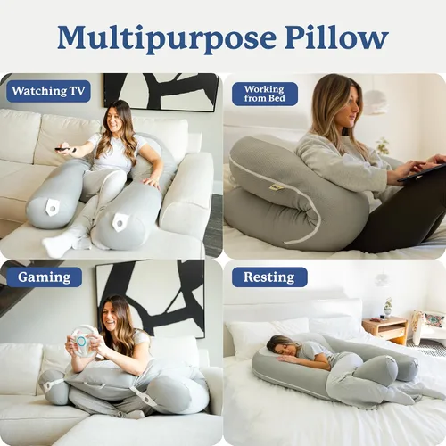 Vista 4 de Plufl Hugl - Almohada corporal refrescante para adultos, hecha con espuma viscoelástica, almohadas de maternidad en forma de U, ideales