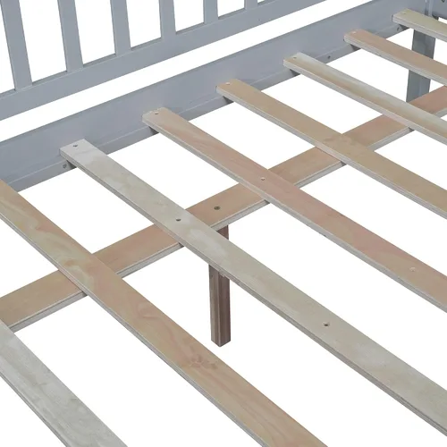 Vista 4 de Polibi Sofá cama de tamaño matrimonial, marcos de cama de día completo de madera con dos cajones y barandillas de seguridad para dormitorio, sala