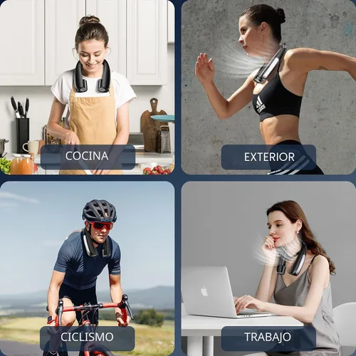 Vista 6 de Ventilador de cuello portátil, manos libres, 6 velocidades, batería de 6000 mAh, ventilador personal portátil de enfriamiento de 360°, recargable
