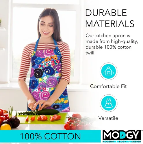 Vista 3 de MODGY Delantales con bolsillos, delantal ajustable de algodón para cocina, cocina, hornear, longitud completa