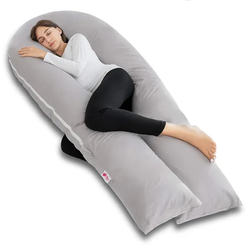 Vista 29 de Meiz - Almohadas de embarazo refrescantes para dormir, almohada corporal de maternidad para mujer embarazada, en forma de U, con funda de jersey