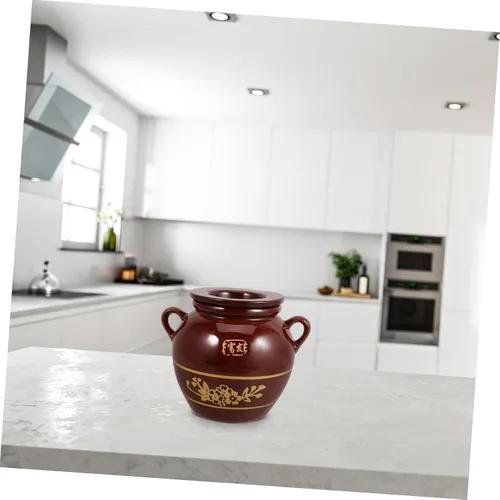 Vista 3 de Yardwe Tarro de encurtido de cerámica con capacidad de 4 libras, contenedor de aceite de manteca de cerdo de porcelana china, tarro