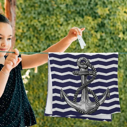 Vista 5 de Toalla de mano de baño de ancla, 2 piezas, toallas de mano absorbentes náuticas a rayas blancas, anclajes marinos, toalla facial suave