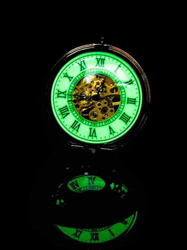 Vista 5 de BOSHIYA Mens Vintage Skeleton Pocket Watch Steampunk Windup Half Hunter Mechanism Gear Cover with Chain