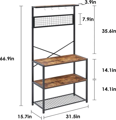 Vista 2 de soges Estante de cocina para panadero, diseño de 4 niveles, soporte para microondas, marrón rústico, organizador de utilidad, panel inferior