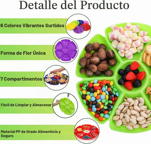 Vista 3 de AVLA 12 bandejas de plástico para servir aperitivos, platos divididos de 12 pulgadas irrompibles con chips y inmersión, platos redondos de 7
