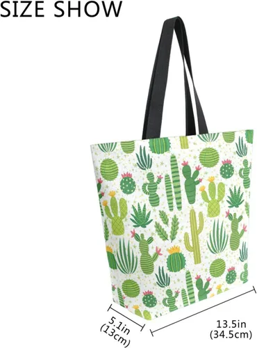 Vista 4 de SUABO Bolsa de asas de cocina reutilizable para comestibles, bolsa de compras de lona para exteriores Cactus
