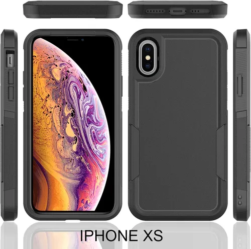 Vista 9 de Funda para iPhone X/iPhone Xs: funda protectora de doble capa resistente para teléfono celular, a prueba de golpes, resistente, con protector