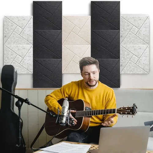 Vista 7 de Paquete de 12 paneles acústicos autoadhesivos, 12 x 12 x 0.4 pulgadas, espuma acústica a prueba de sonido con patrón, paneles cuadrados de alta