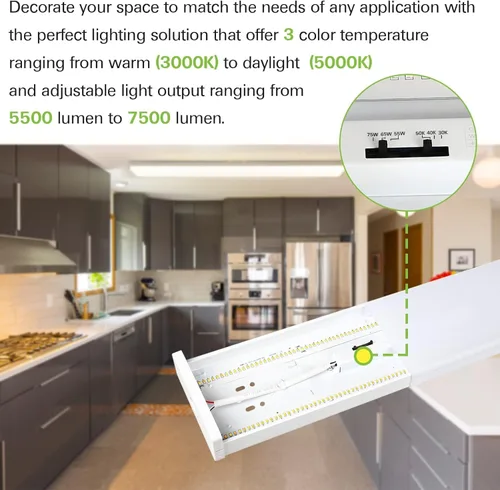 Vista 3 de Paquete de 4 unidades de luz envolvente LED de 4 pies con 3 selecciones de potencia/lumenes/CCT, 55W/65W/75W, 5500lm/6500lm/7500lm, 3000K4000K5000K
